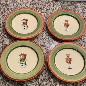 Christopher Radko Green and Red Snowman Nutcracker Plates Bundle of 6
